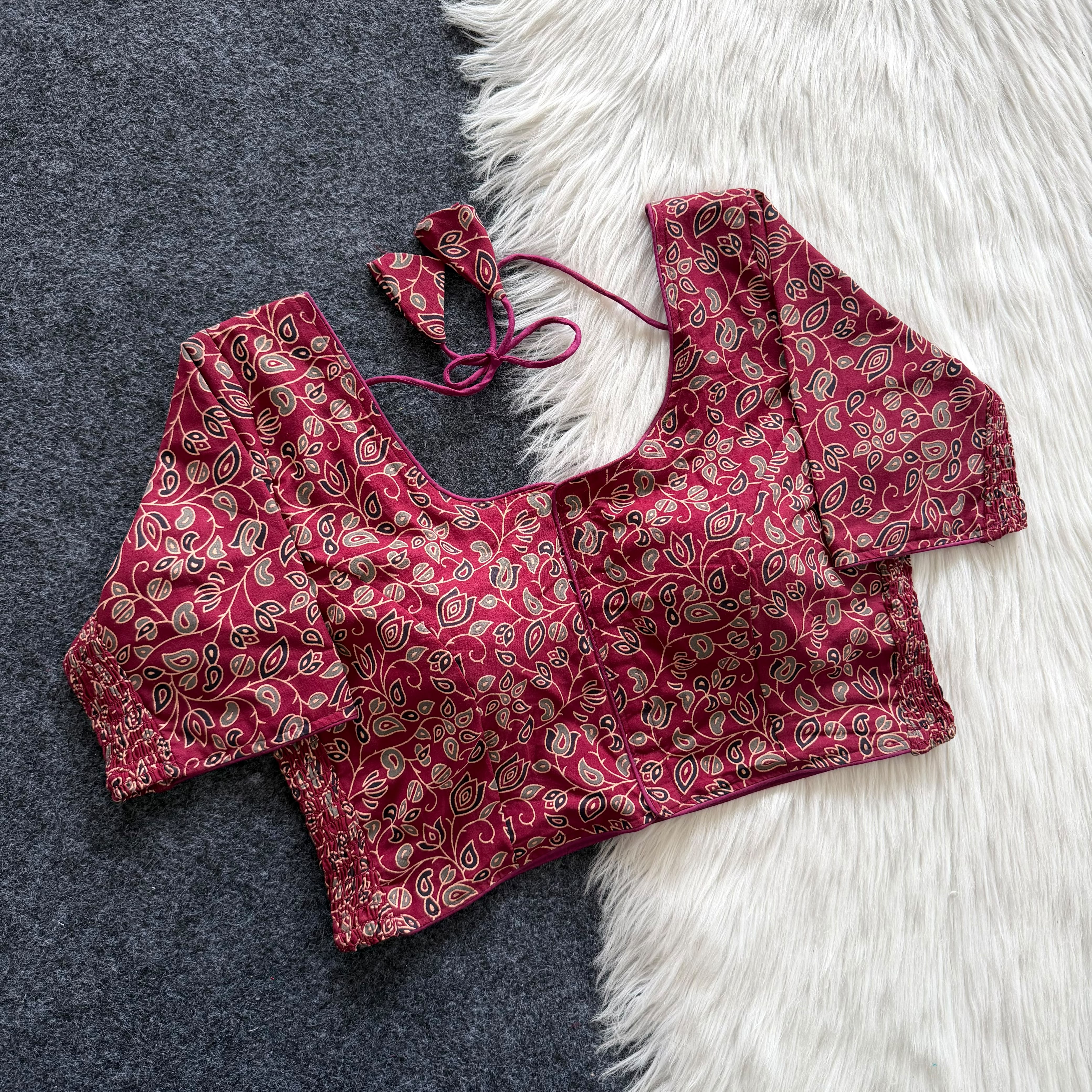 Pure Cotton Hand Block Print Side-Elastic Blouse